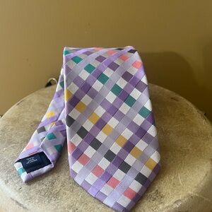 Paul Fredrick Purple and Multicolor Checkered Tie